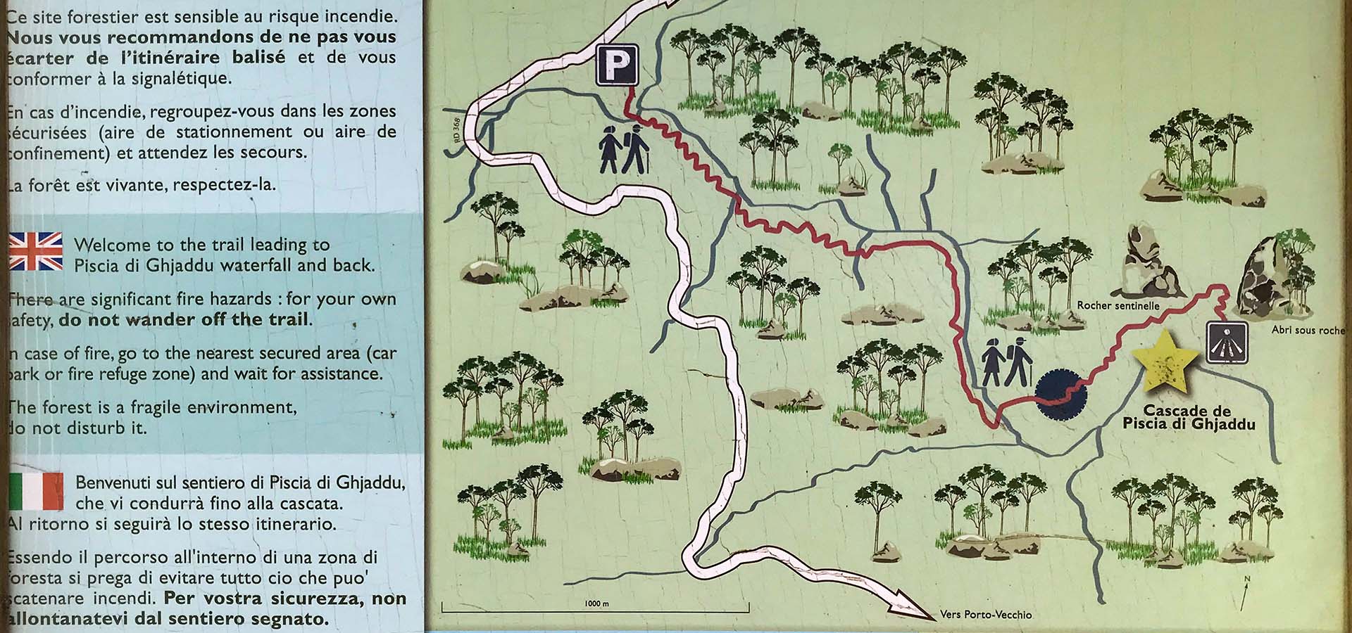 Camping Kevano balades Piscia di Ghjaddu panneau